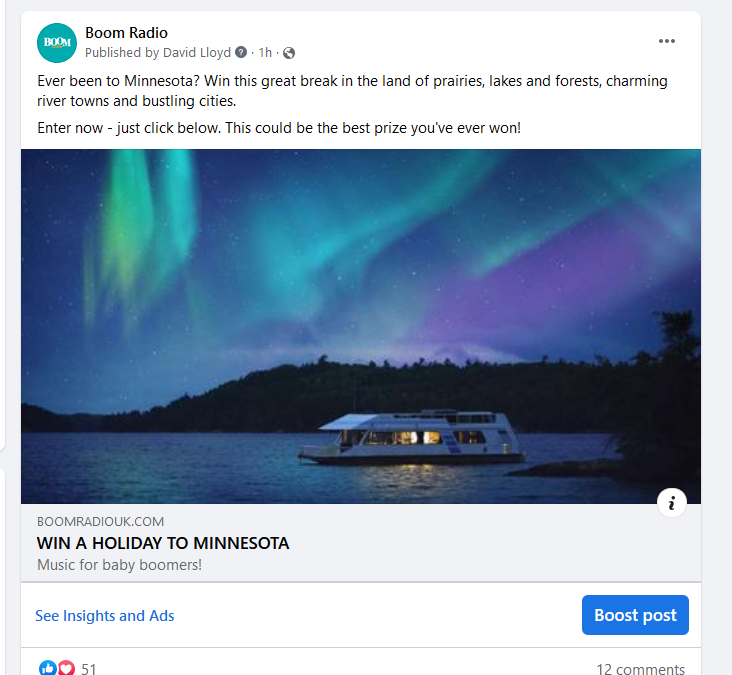 Win a trip to Minnesota on Boom Radio